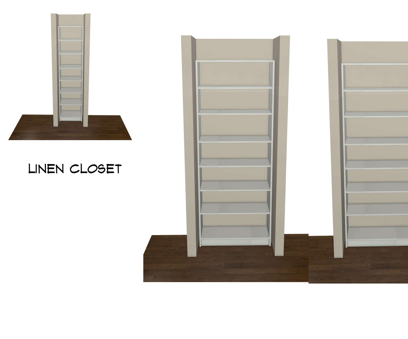 TrueForm 3D linen closet design with evenly spaced adjustable shelves