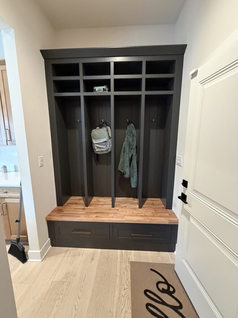 Custom mudroom storage by TrueForm Closets
