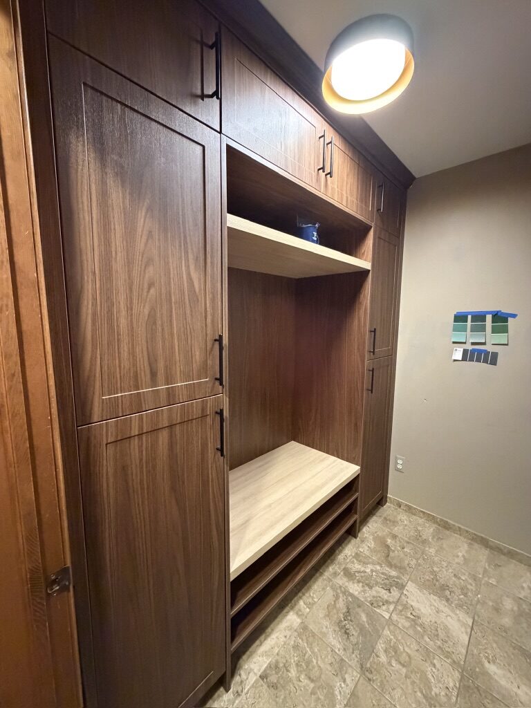 Custom mudroom storage by TrueForm Closets