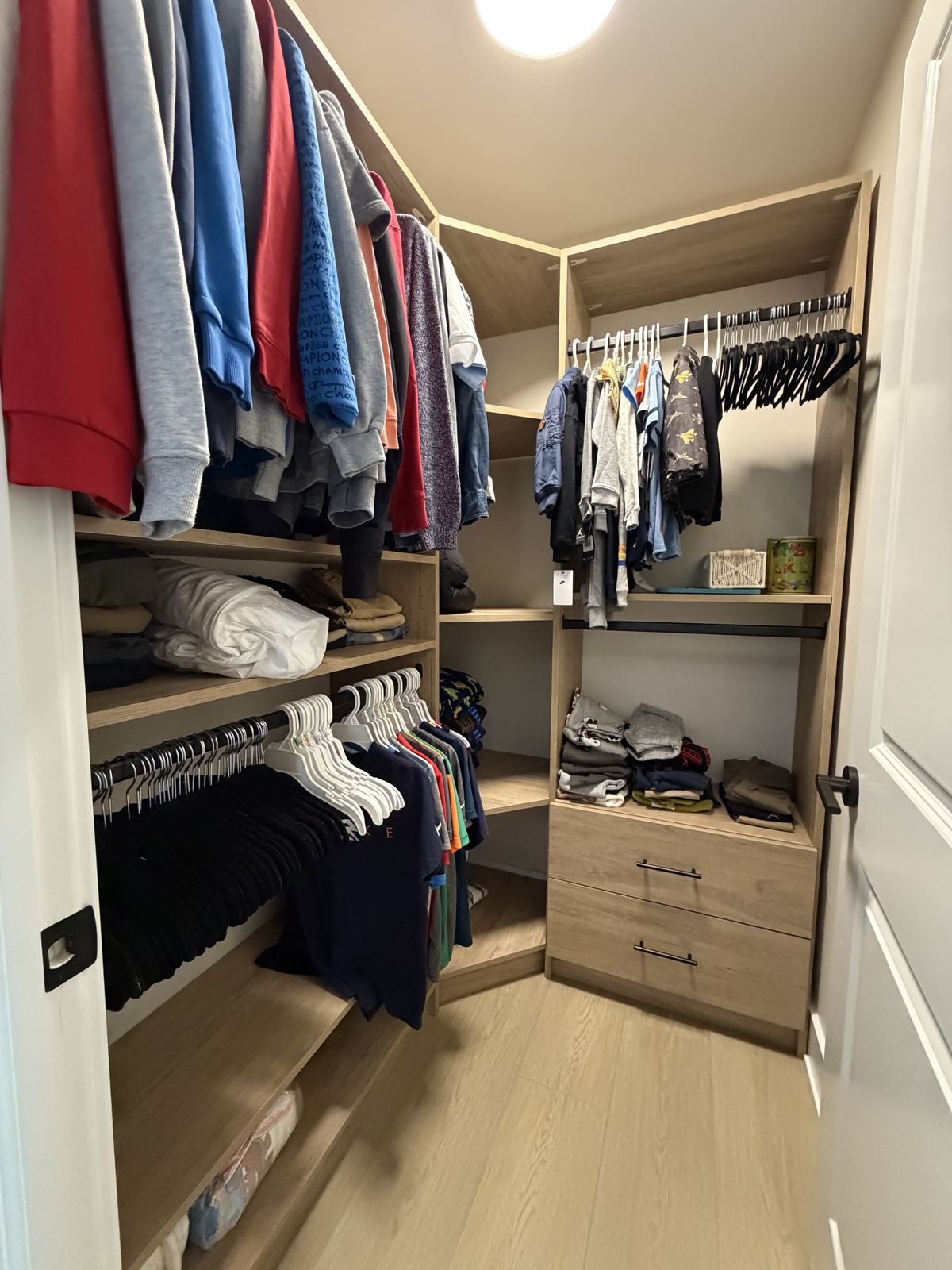 Finished custom closet and storage details after installation